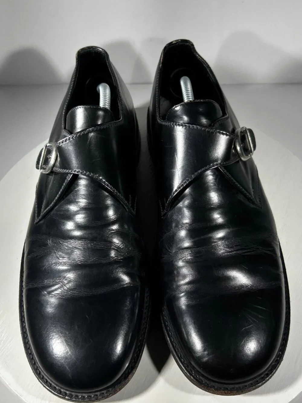 Gambinelli Mens Monk Single Strap Leather Dress Shoes Size 10 Black Buckles